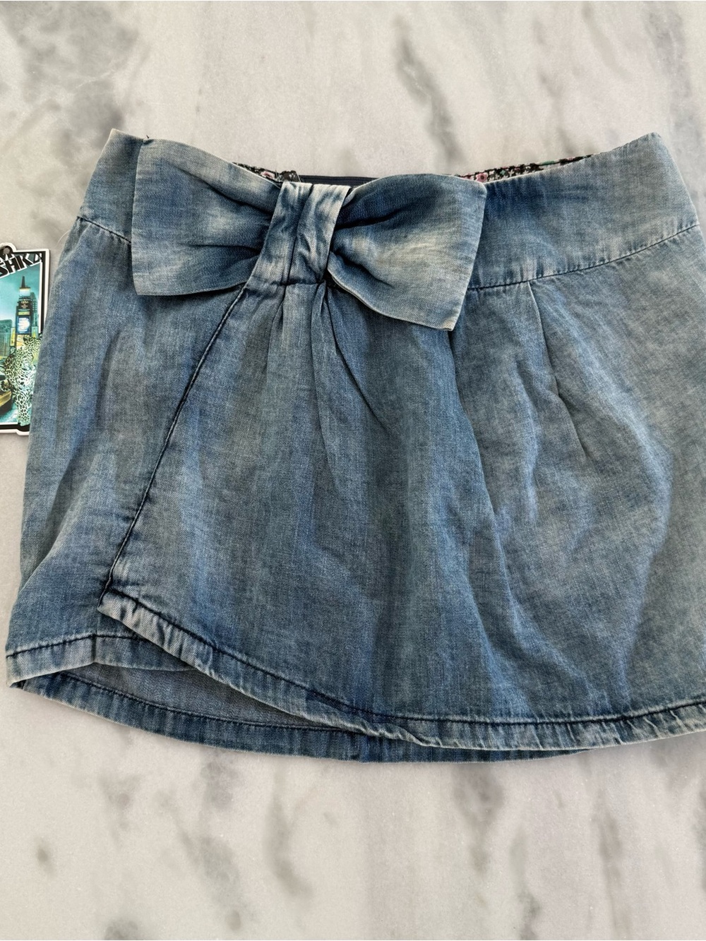 Bershka Denim Mini Skirt with Front Bow - Light Blue